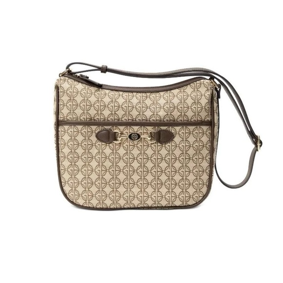 Giani Bernini Horsebit Detail Logo Jacquard Medium Hobo Crossbody Bag Brown - Picture 1 of 14